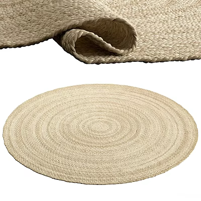 Woven Round Natural Fiber Mat With Beige Textured Surface For Home Decor 3d model