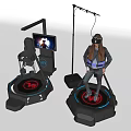 Immersive Virtual Reality Platforms with Standing User Wearing Headset Screen Mechanical Arm and Mic Stand