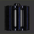 Black Blue White Industrial Equipment Housing With Striped Cylindrical Metal Construction Design