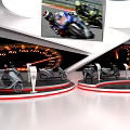 Yamaha Exhibition Booth Featuring Curved Canopy Displaying Motorcycles And Brand Logos