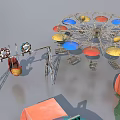 Colorful Amusement Equipment Collection With Ferris Wheel Carousel Tents Tracks Tunnel And Vehicles