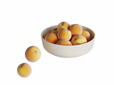 Fresh Ripe Peaches in White Bowl with Two Fallen Beside 3d model