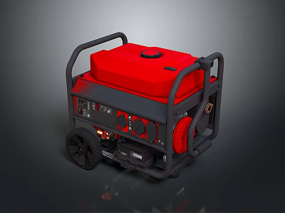 Red Portable Generator With Black Frame Wheels And Control Panel For Outdoor Power Supply 3d model