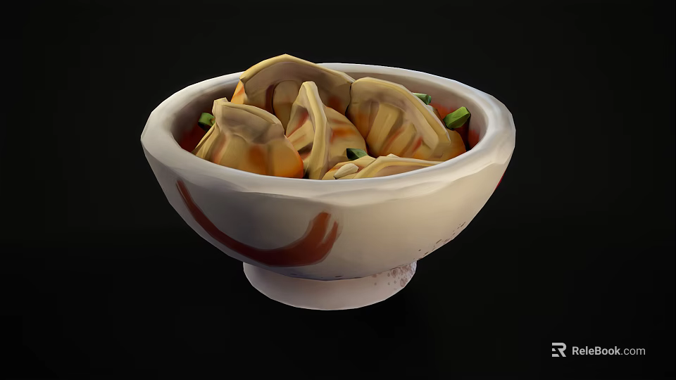 Traditional Chinese Dumplings Served In Ceramic Bowl With Chopped Green Onions 3d model 