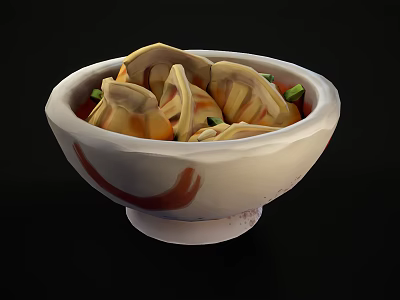 Traditional Chinese Dumplings Served In Ceramic Bowl With Chopped Green Onions 3d model