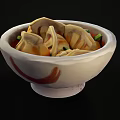 Traditional Chinese Dumplings Served In Ceramic Bowl With Chopped Green Onions
