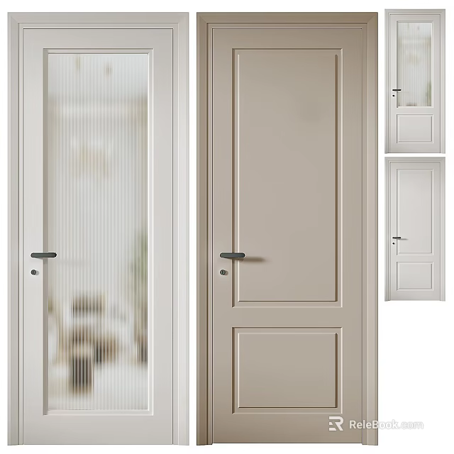 Beige Interior Swing Doors With Glass Panel And Solid Panel Designs 3d model 