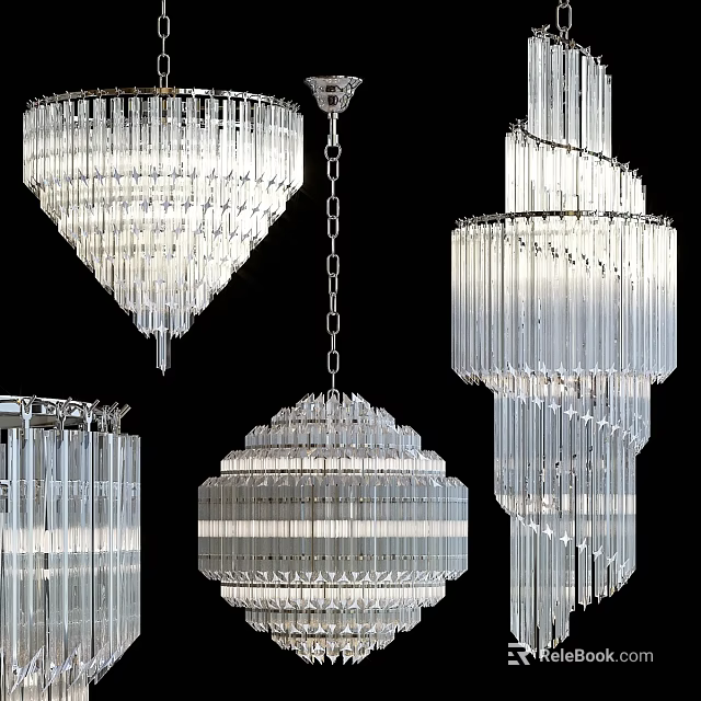 Decorative Crystal Chandeliers With Various Hanging Designs And Glass Details 3d model 