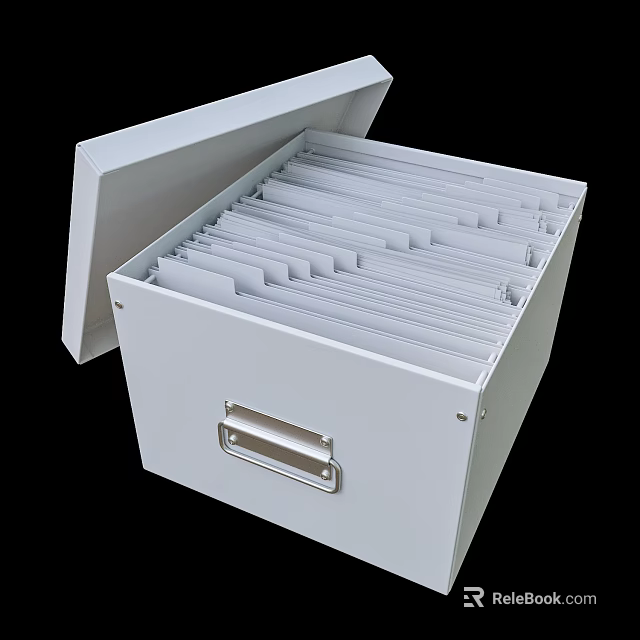 White File Storage Box With Open Lid And Organized Folders Inside 3d model 