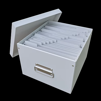 White File Storage Box With Open Lid And Organized Folders Inside 3d model
