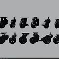 Assorted Black Caster Wheels With Different Designs For Furniture Applications 3d model