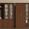 Elegant Brown Wooden Cabinets With Glass Doors Drawers Shelves And Decorative Items