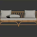 Rattan Sofa With Brown Frame Light Gray Cushions And Pillow Design