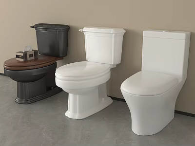 Three Modern Toilets In Black And White With Different Design Styles 3d model