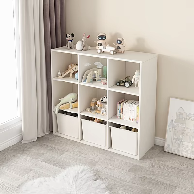White Storage Cabinet with Drawers and Shelves for Kids Toys and Books Organization in Bedroom 3d model