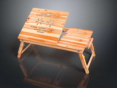 Wooden Foldable Portable Desk for Electronics with Hollow Patterns and Stable Legs 3d model