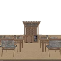 Outdoor Bar Night Scene With Illuminated Counter Wooden Tables And Comfortable Chairs