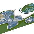 Public Recreational Area Landscape Design With Green Lawns Circular Plazas Pathways And Structures