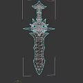 Ornate Spiked Hilt Sword With Red Gem And Fiery Dark Blade Design
