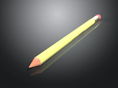 Yellow Wooden Pencil With Sharpened Tip And Pink Eraser Stationery Item 3d model
