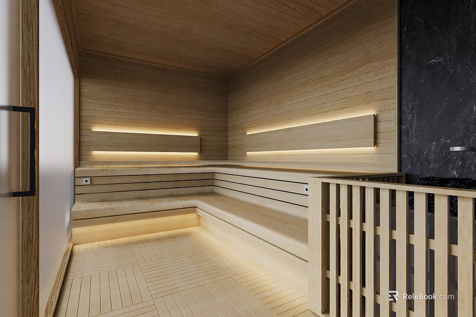 Modern Wooden Sauna Room With Integrated Lighting 3d model 