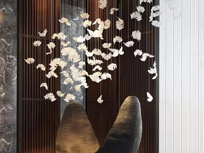 White Butterfly Hanging Decorations for Modern Interior with Wooden Background and Elegant Design 3d model