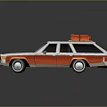 Vintage White and Orange Station Wagon With Orange Storage Boxes on Roof