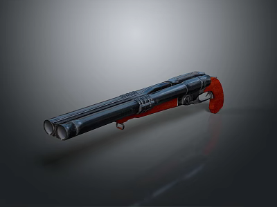 Modern Double Barrel Shotgun With Black Barrel And Red Tactical Stock Design 3d model