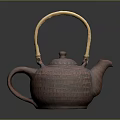 Reddish Brown Teapot With Woven Texture Bamboo Handle Round Lid And Curved Spout