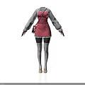Pink Dress With White Long Sleeves Black Shorts White Socks Beige Shoes And Red Bag