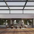 Elegant Villa Balcony With Glass Roof Wooden Flooring Outdoor Seating And Lush Greenery