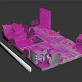 Cartoon City Scene Model With Colorful Buildings Street And Green Trees