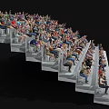 Crowd of Diverse People Figurines in Staircase Tiered Display Setup with Various Poses and Outfits