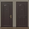 Dark Brown Security Doors With Modern Design Golden Handle And Lock System 3d model