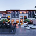 Modern Traditional Townhouse Exterior Design With Balconies Windows Greenery And Parked Car