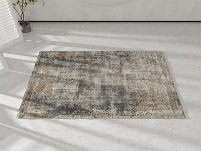 Square Rug With Vintage Distressed Pattern In Bright Neutral Living Room 3d model