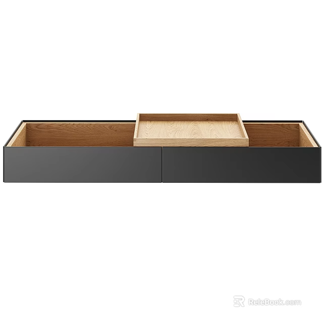 Modern Black Coffee Table With Wooden Interior Storage Drawers And Central Tray 3d model 