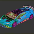 Blue Sports Car With Black Roof And Yellow Accents Aerodynamic Rear Spoiler And Streamlined Body
