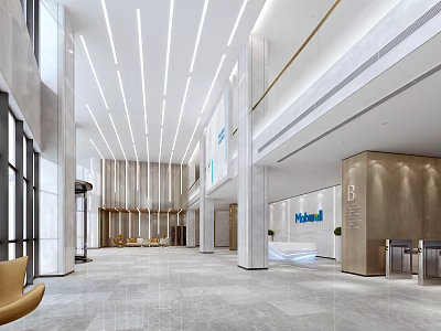 Modern Front Desk Reception Area Interior With Strip Lights Marble Flooring And Health Signage 3d model