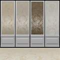 Decorative Wall Panels With Ornate Patterns And White Base Trim In Gold Beige Brown