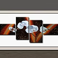 Four Canvas Wall Art Panels Featuring White Orchids With Orange Red Gradient And Gold Strokes