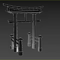 Traditional Japanese Red Wooden Torii Gate Structure With Roof And Pillars