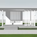 Modern White Pergola With Slatted Design Among Green Trees And Lawn Area
