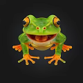 Green Aquatic Frog With Orange Spots Orange Feet And Open Mouth On Black Background