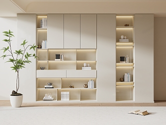 Modern Bookcase Cream Bookcase Wardrobe 3d model