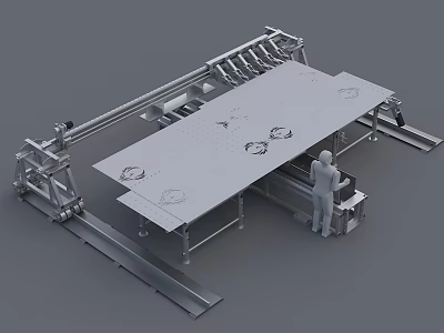 Industrial Automated Manufacturing Equipment With Large Workbench Metal Structure And Operator 3d model