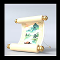 Inflatable Scroll Decoration With White Body Golden Rollers And Traditional Landscape Pattern 3d model