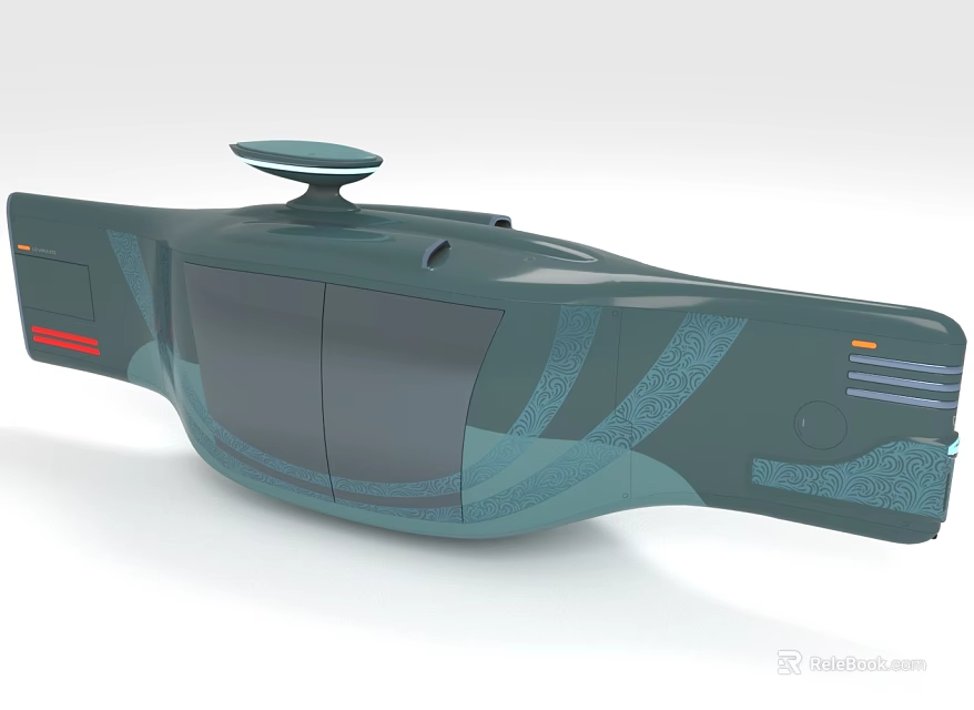 Futuristic Cosmic Spaceship With Streamlined Design Blue Green Exterior And Circular Top Antenna 3d model 