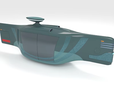 Futuristic Cosmic Spaceship With Streamlined Design Blue Green Exterior And Circular Top Antenna 3d model
