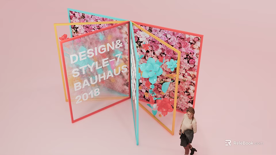 Bauhaus 2018 Design Style Photo Spot With Vibrant Flower Decorations 3d model 
